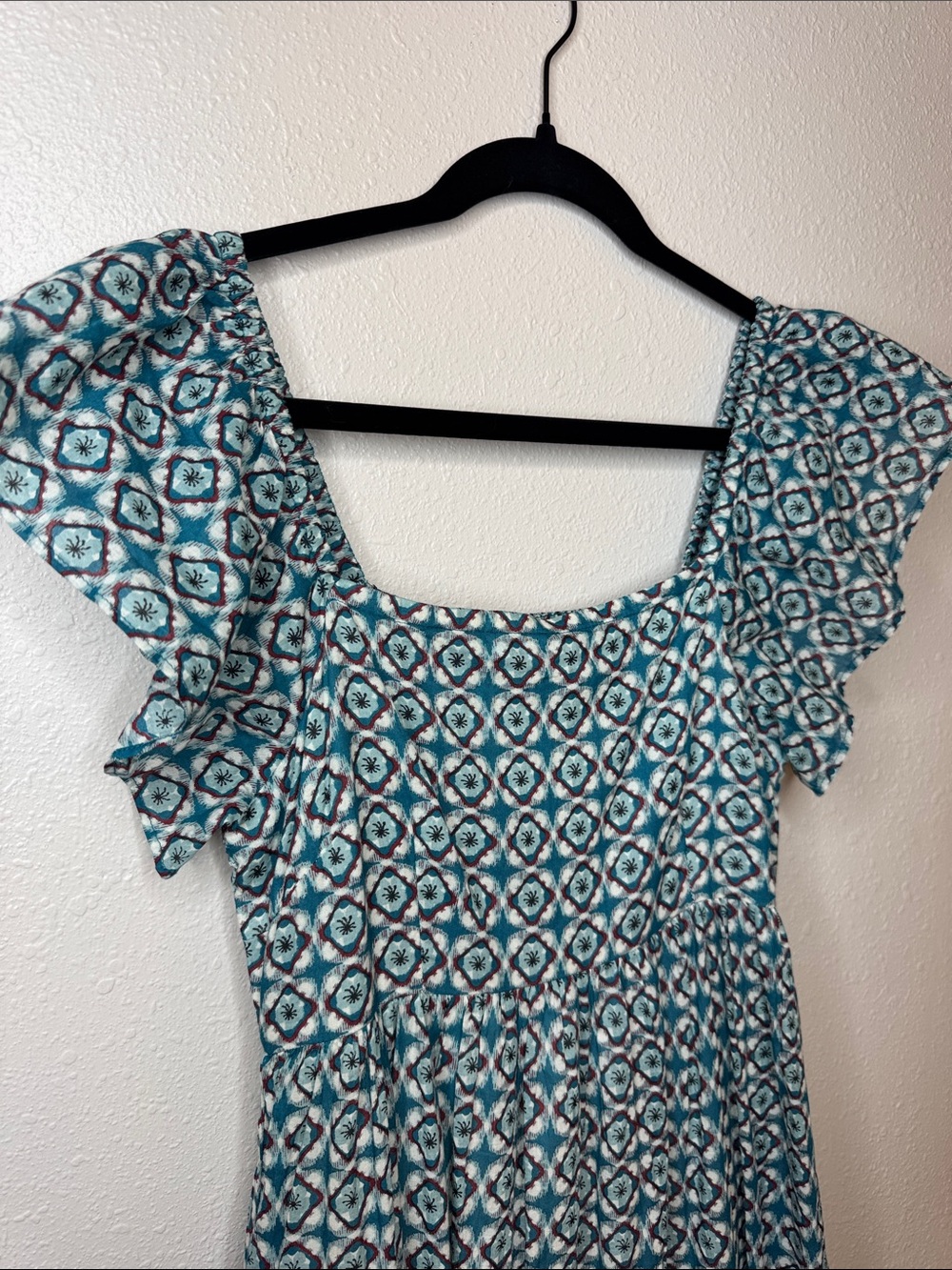 Olivia James The Label Brooke Dress Small Blue Geometric Flutter Sleeve Midi - Picture 3 of 14